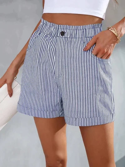 Gestreepte dames shorts met hoge tailleband – Maud