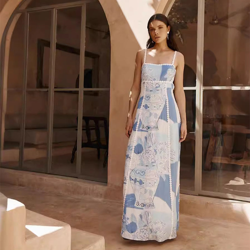 Sexy Blauw Lange Jurk Met Kant - Sophie