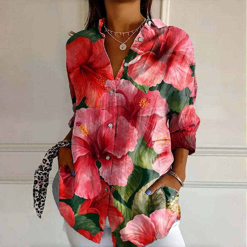 Bloemenprint dames blouse met omslagkraag – Elise