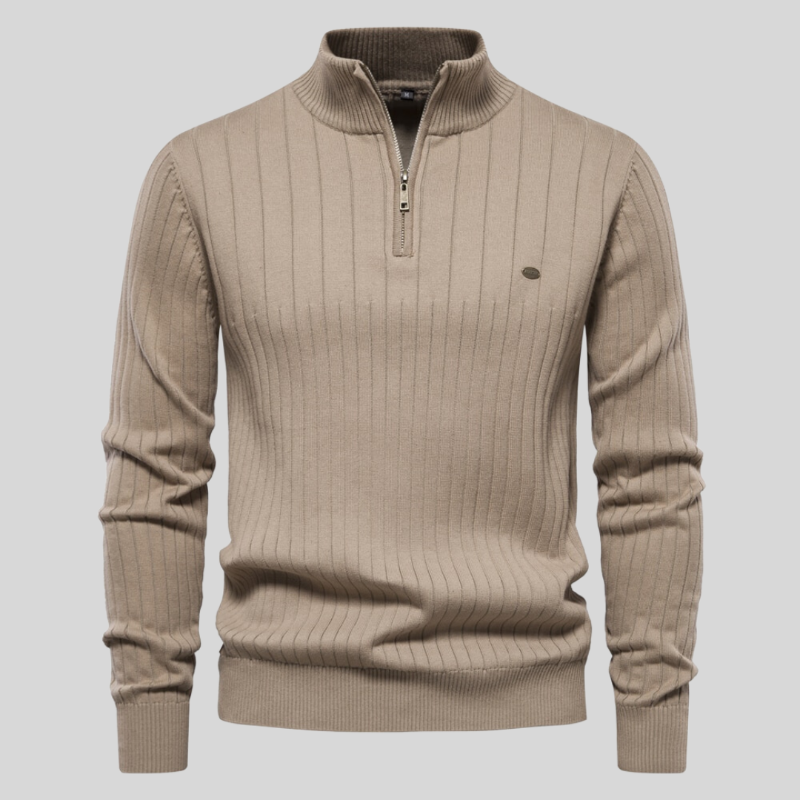 Heren ribbeltrui met spierpasvorm en luxe afwerking – Finsaro