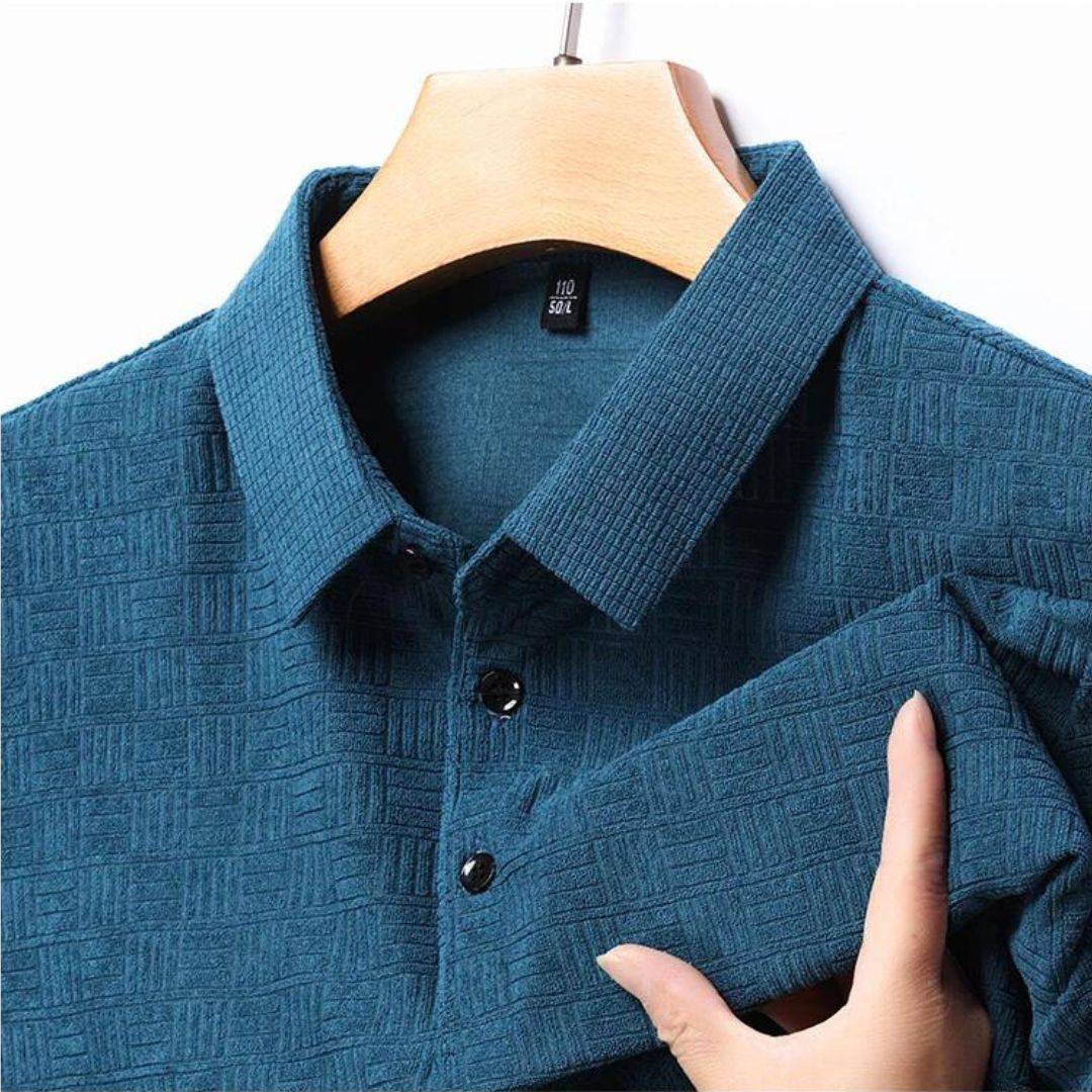 Textuur Ruit Katoen-Hennep Polo Shirt voor Heren – Victor