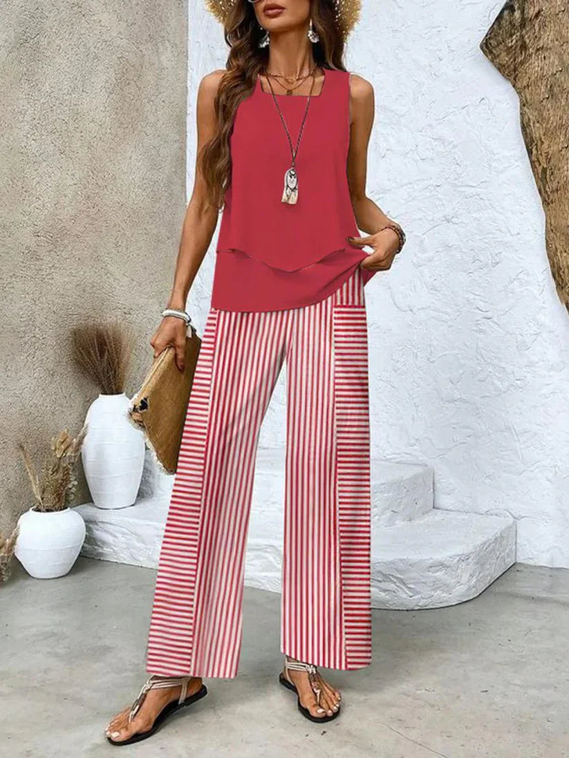 Zomerset met gelaagde top en wijde broek – Emma