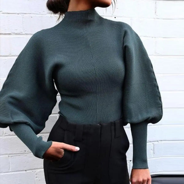 Elegante Lange Mouwen Puff Mouw Turtle Nek Sweater - Naia