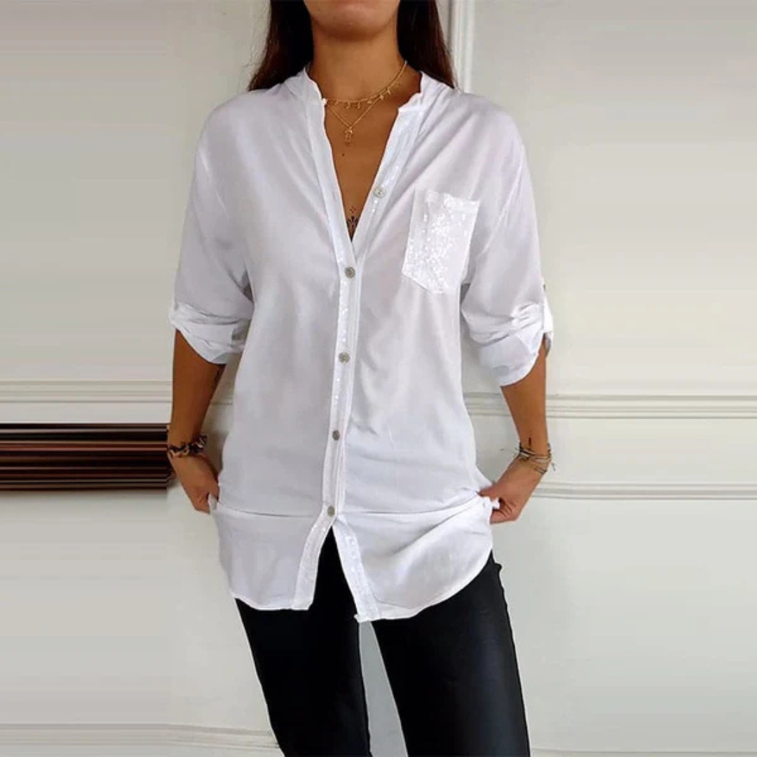 Lange mouwen damesblouse met glansdetail – Liora