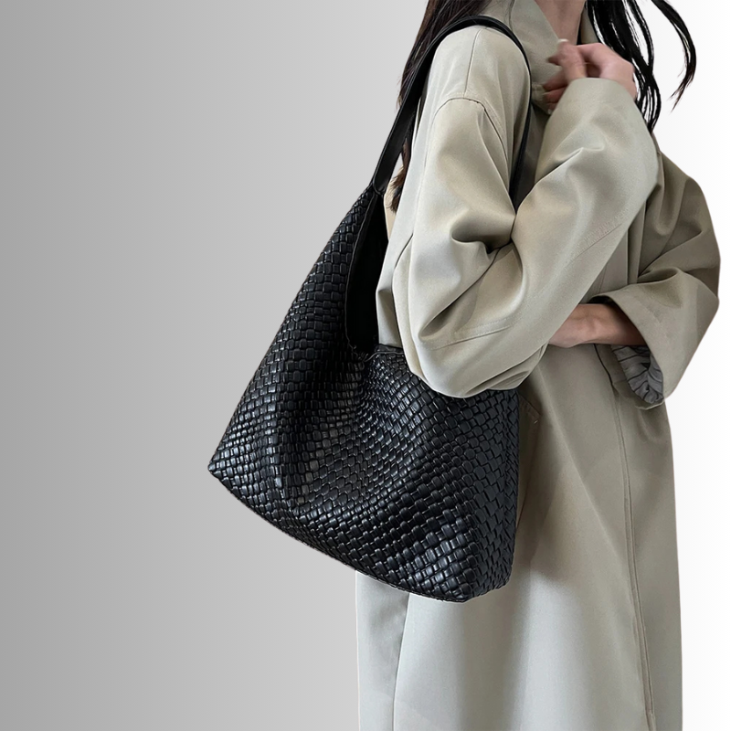 Gevlochten vegan tote bag met pouch voor dames – Alvaya