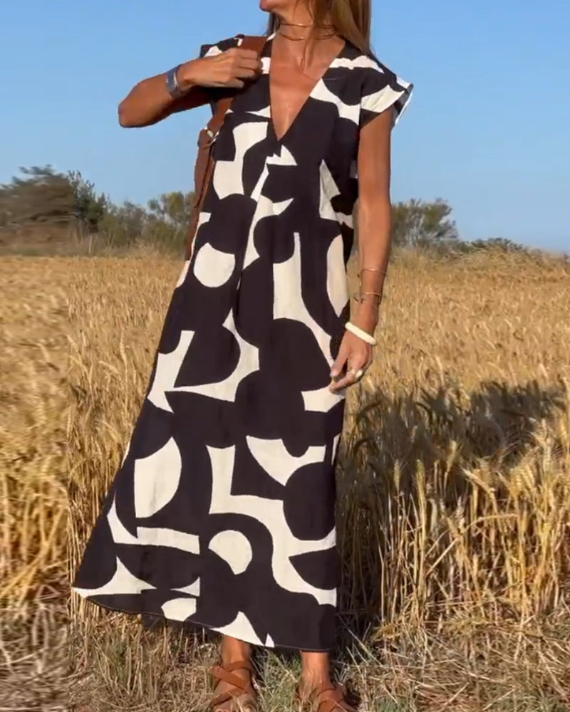Dames Gedrukte Zomerjurk V-hals Elegant Comfort – Serina