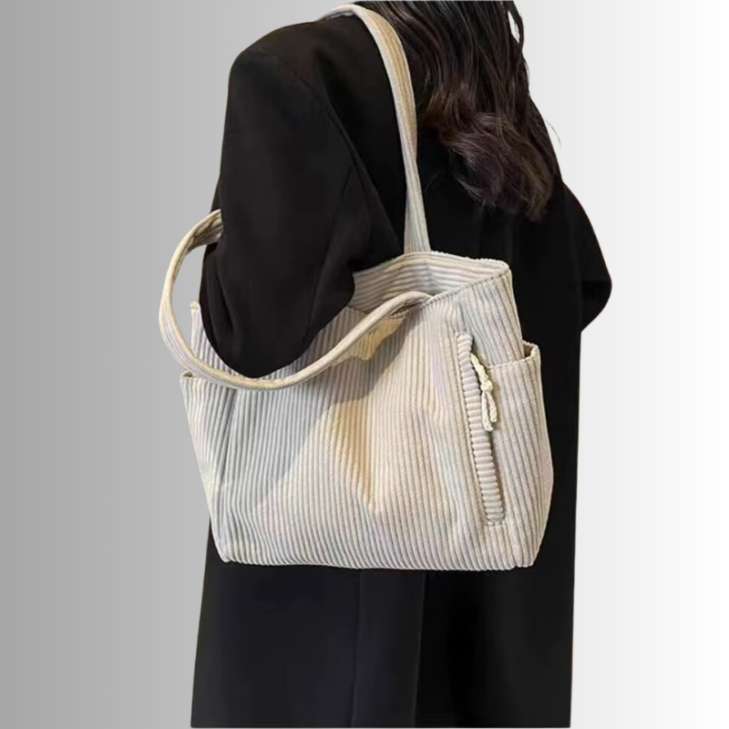 Corduroy tote bag met laptopvak en zijvakken – Luretta