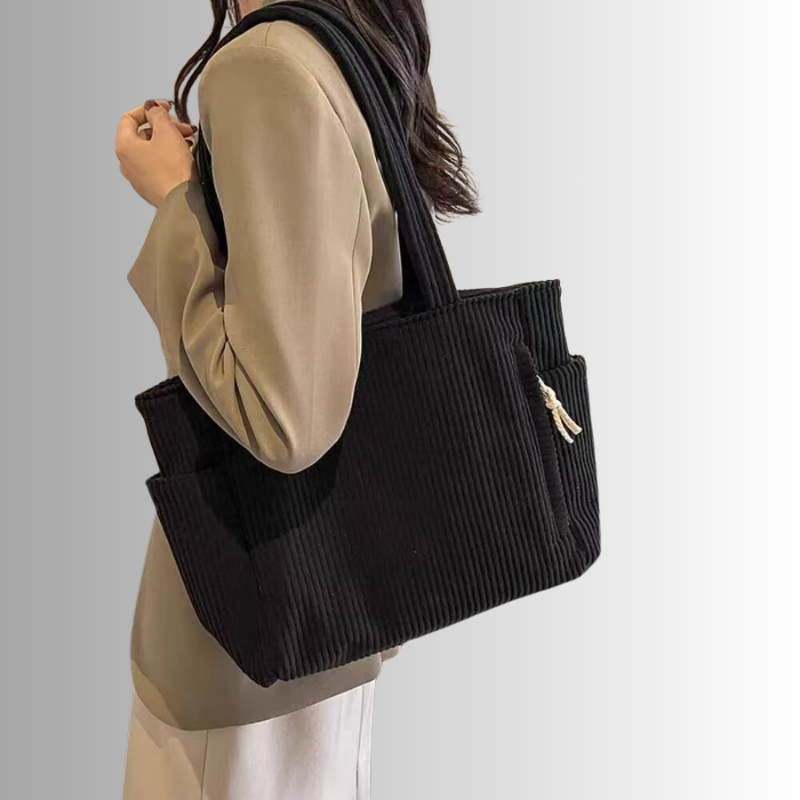 Corduroy tote bag met laptopvak en zijvakken – Luretta