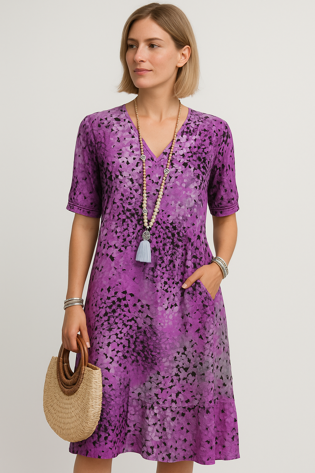 Bloemen midi-jurk met wikkeldesign en ademend comfort – Sabine
