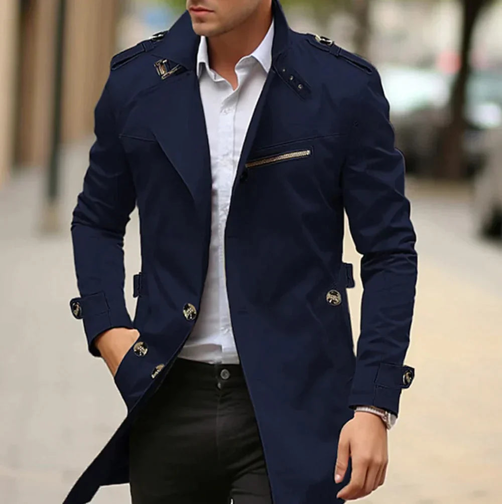 Elegante Lange Trenchcoat voor Heren en Weerbescherming – Thomas