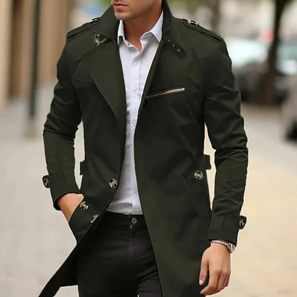 Elegante Lange Trenchcoat voor Heren en Weerbescherming – Thomas