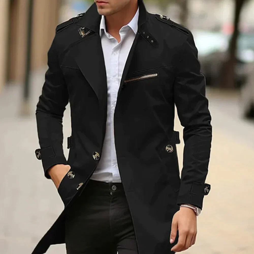 Elegante Lange Trenchcoat voor Heren en Weerbescherming – Thomas