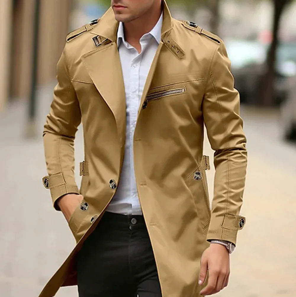 Elegante Lange Trenchcoat voor Heren en Weerbescherming – Thomas