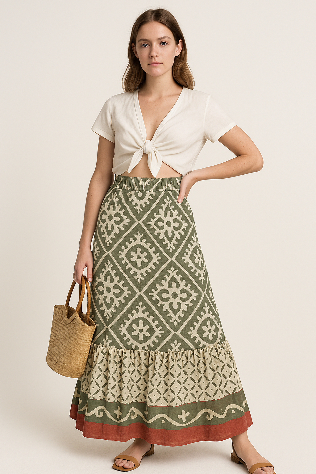 Boho damesrok met print en verstelbare taille – Cassey