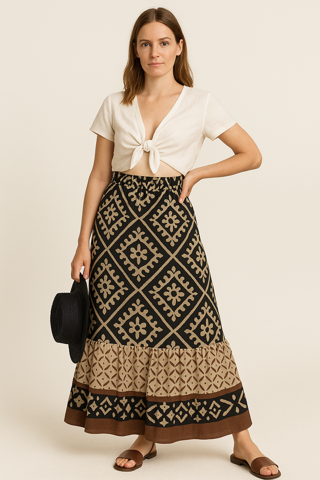 Boho damesrok met print en verstelbare taille – Cassey