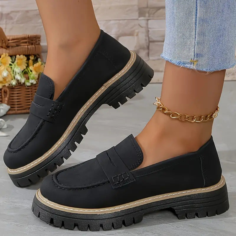 Chunky dames loafers met verhoogde zool en suede – Lurova