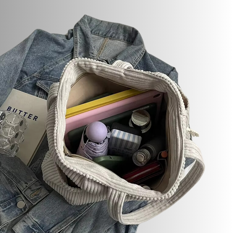 Corduroy tote bag met laptopvak en zijvakken – Luretta