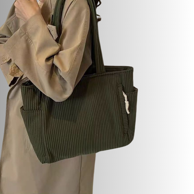 Corduroy tote bag met laptopvak en zijvakken – Luretta