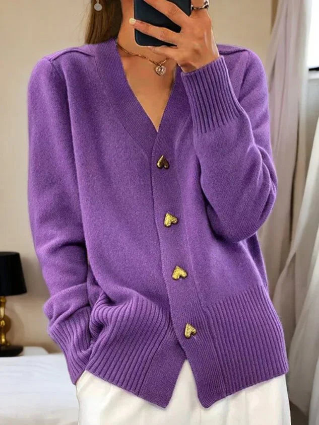 Cardigan Met Hartjesprint Zacht en Stijlvol – Lila