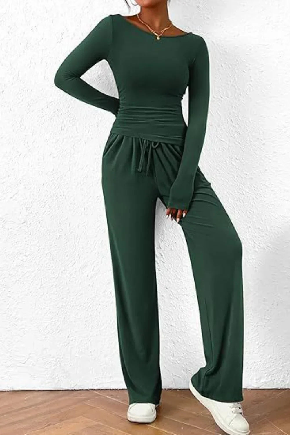 Ronde hals lange mouw top en broek set – Donna
