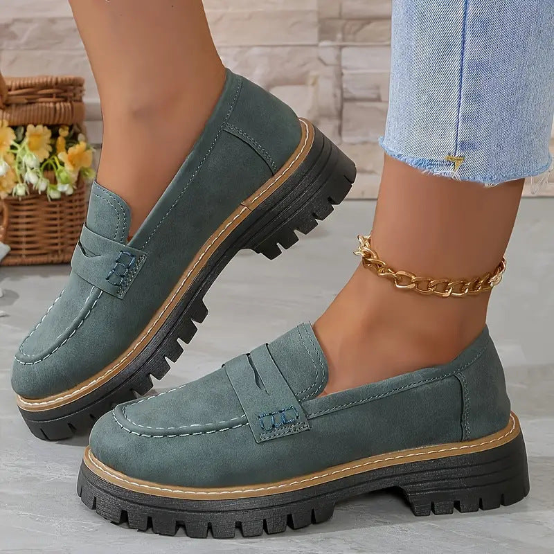 Chunky dames loafers met verhoogde zool en suede – Lurova