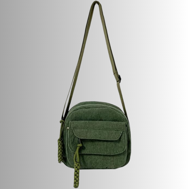 Corduroy crossbody tas met vakken en verstelbare band – Sorena
