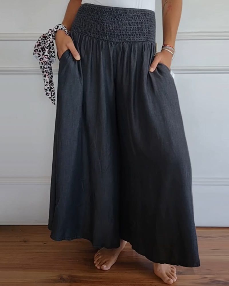 Dames broek hoge taille wijde pijpen elegant – Noralyn