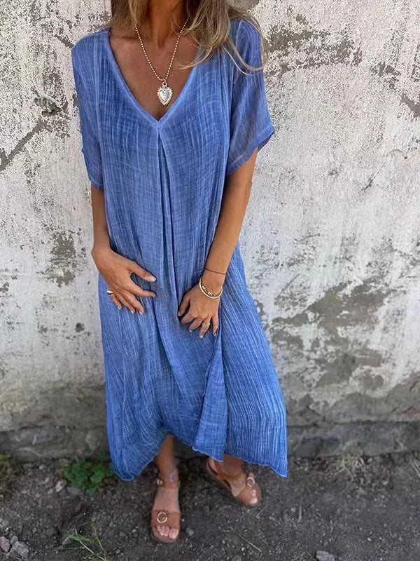 Zomerjurk dames lang luchtig ademend met korte mouw – Rabia