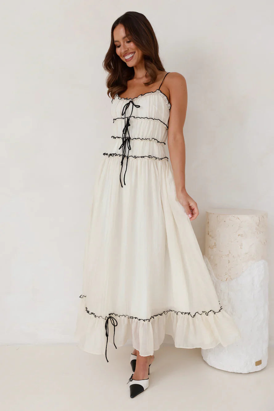 Maxi jurk met plooien en verstelbare bandjes dames – Thalia
