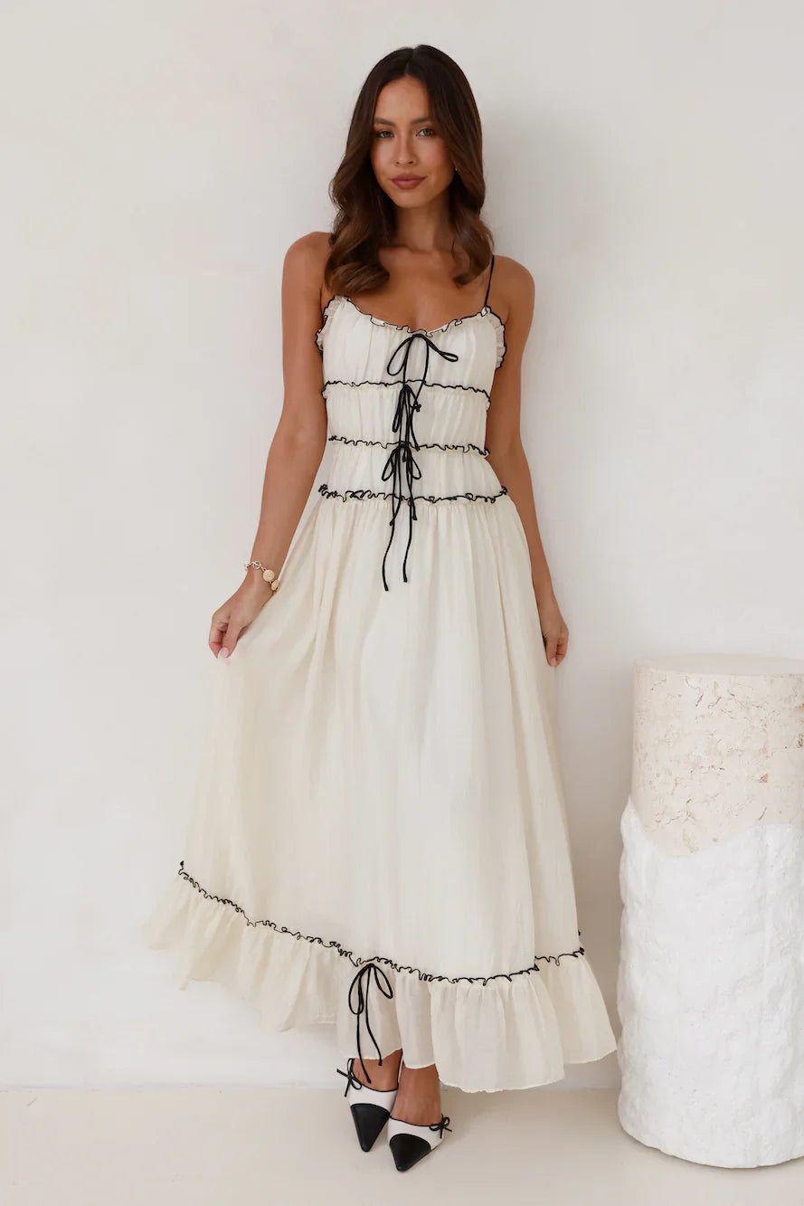 Maxi jurk met plooien en verstelbare bandjes dames – Thalia