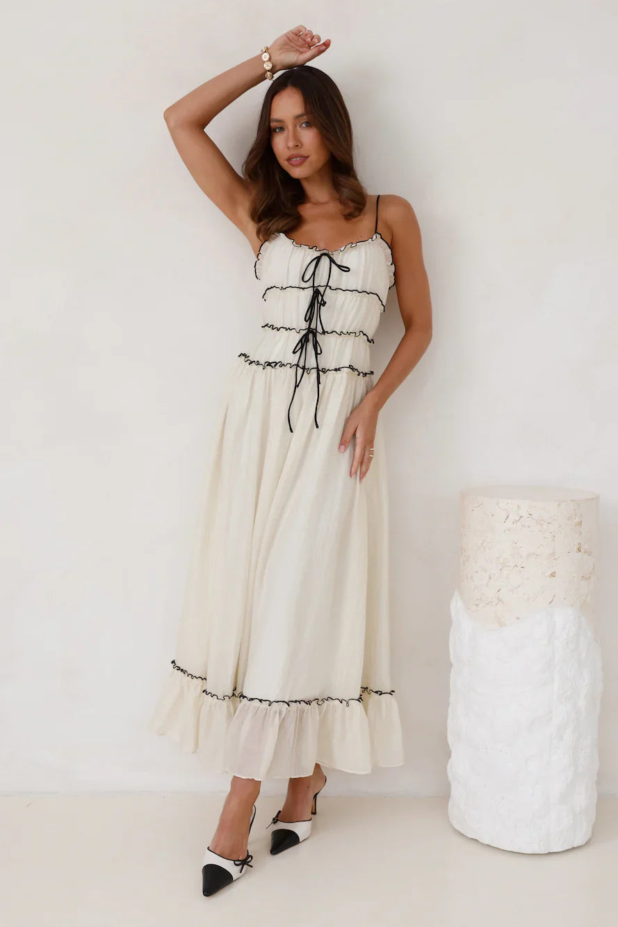 Maxi jurk met plooien en verstelbare bandjes dames – Thalia