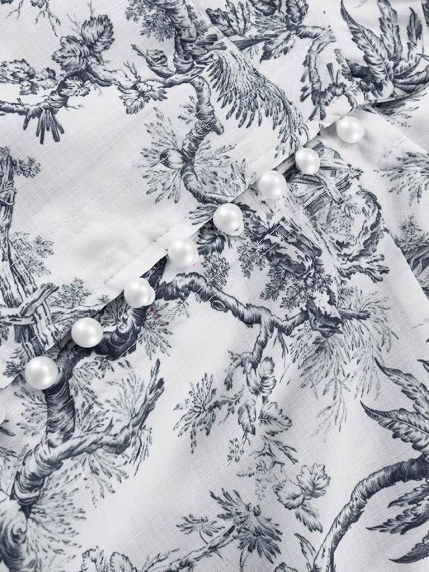 A-lijn mini-jurk met toile print en ballonmouwen – Elenora