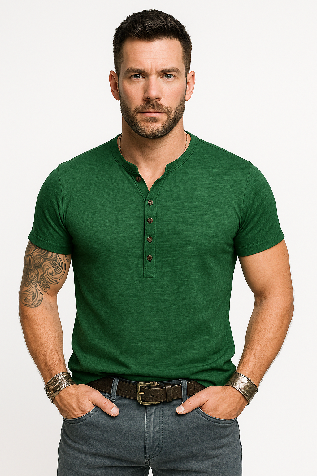 Henley shirt heren katoen vintage stijl zomer – Bas