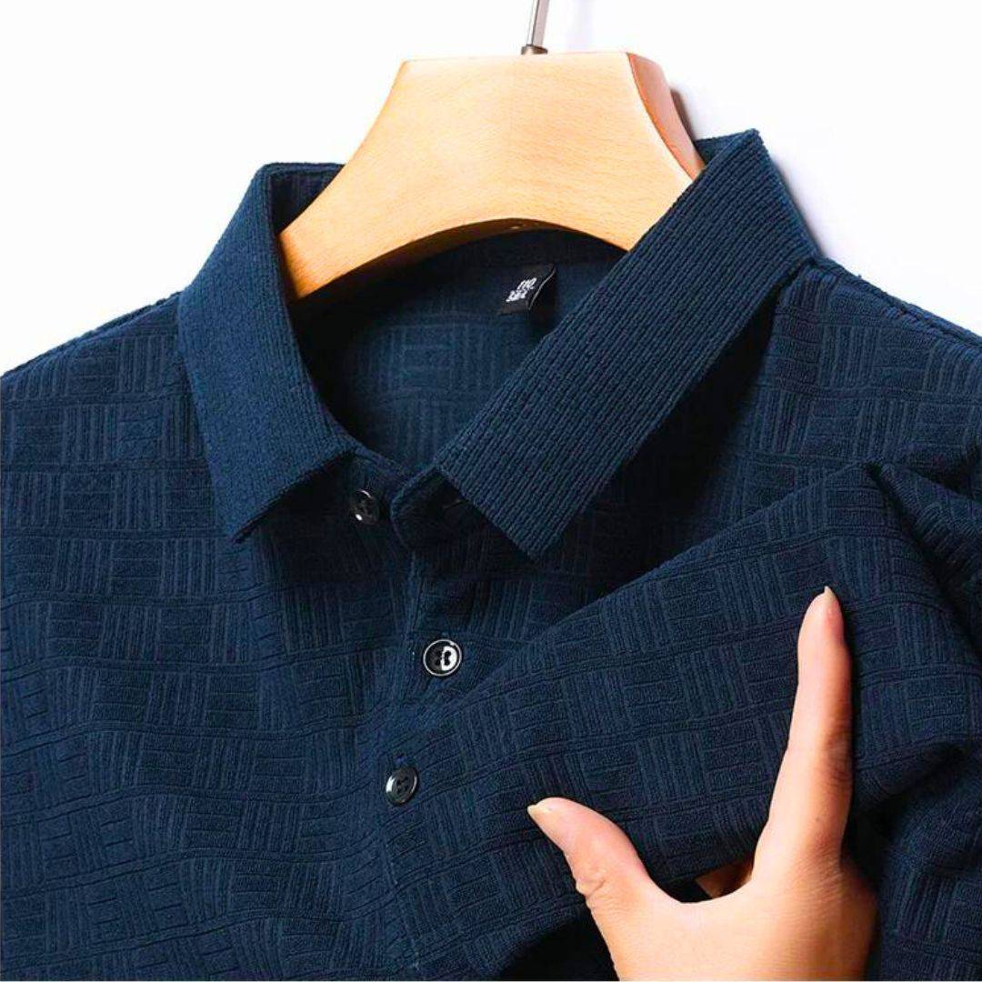 Textuur Ruit Katoen-Hennep Polo Shirt voor Heren – Victor