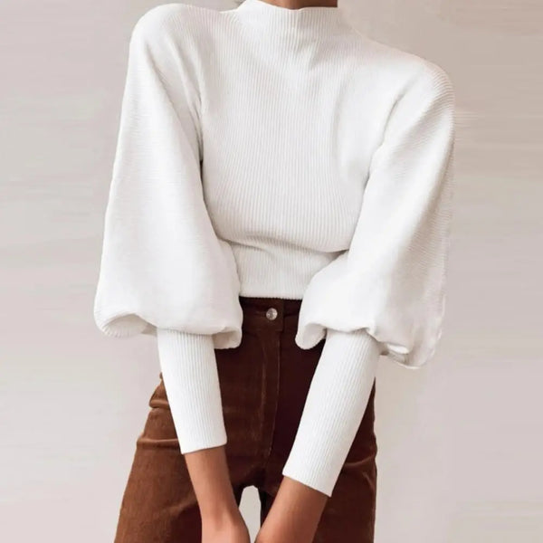 Elegante Lange Mouwen Puff Mouw Turtle Nek Sweater - Naia