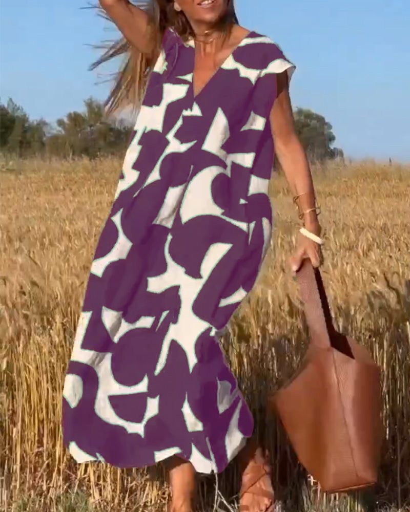 Dames Gedrukte Zomerjurk V-hals Elegant Comfort – Serina
