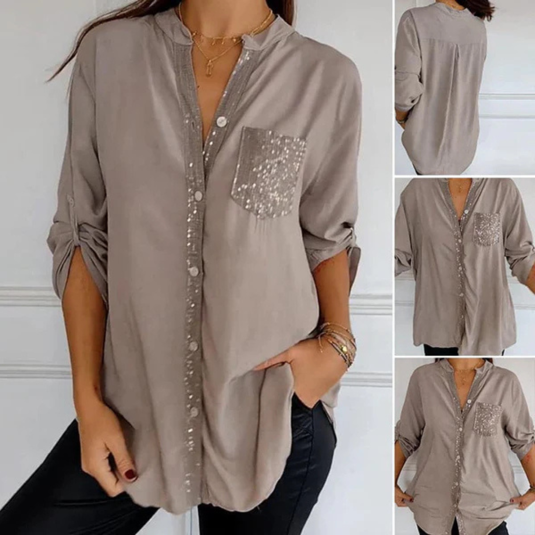 Lange mouwen damesblouse met glansdetail – Liora