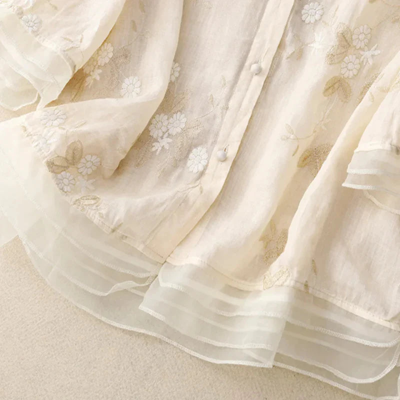 Broderie damesblouse luchtig katoen linnen stijl – Emilie