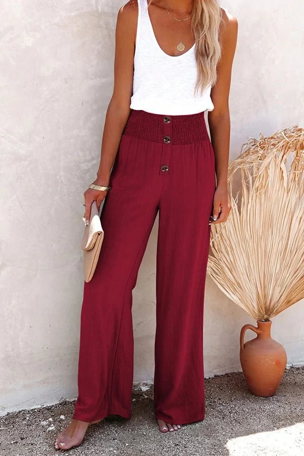 Hoge taille damesbroek met knoopdetail en comfort – Riana