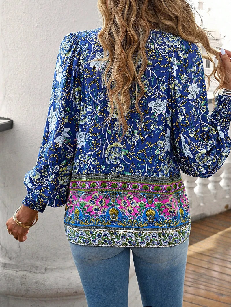 Bloemen Blouse Dames Elegant Geplooid Design – Elissia