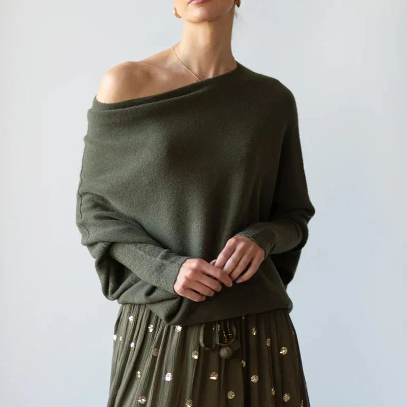 Gedrapeerde asymmetrische damestrui met casual pasvorm – Livia