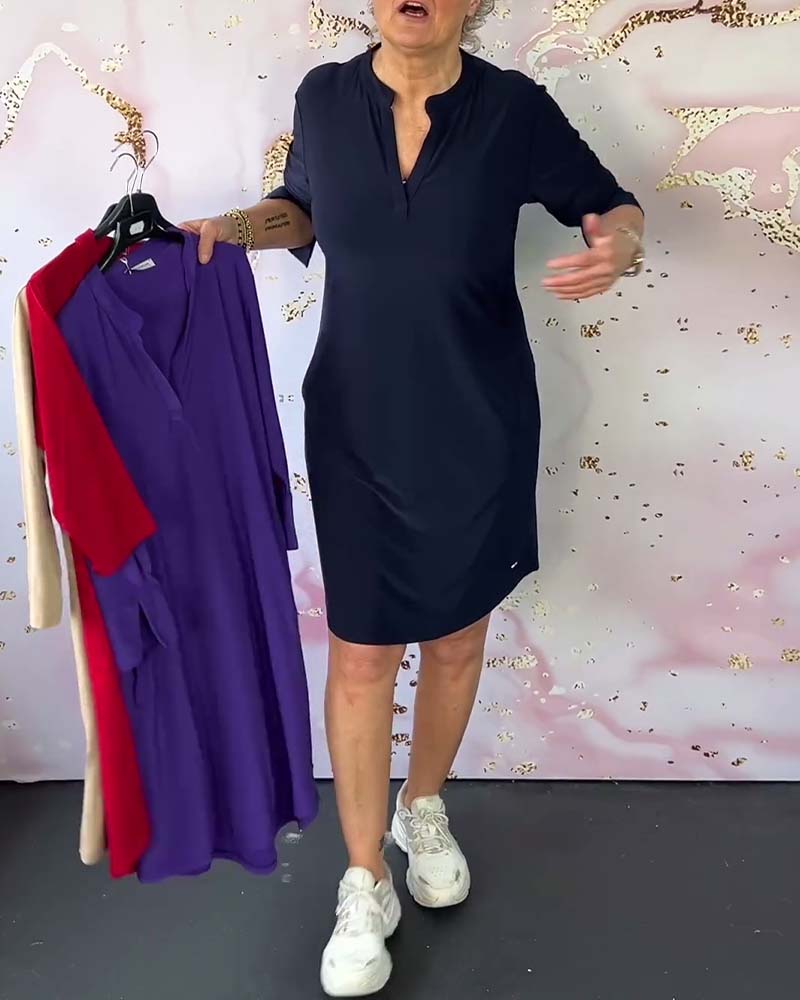Dames jurk V-hals elegant ademend kreukvrij – Elvarine