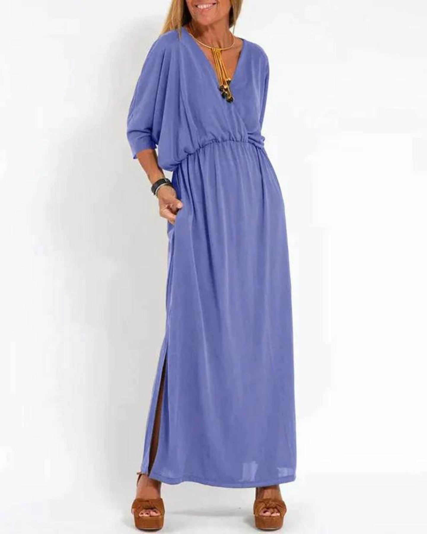 Dames Vintage Lange Jurk Comfort Elegant Ademend – Maribel