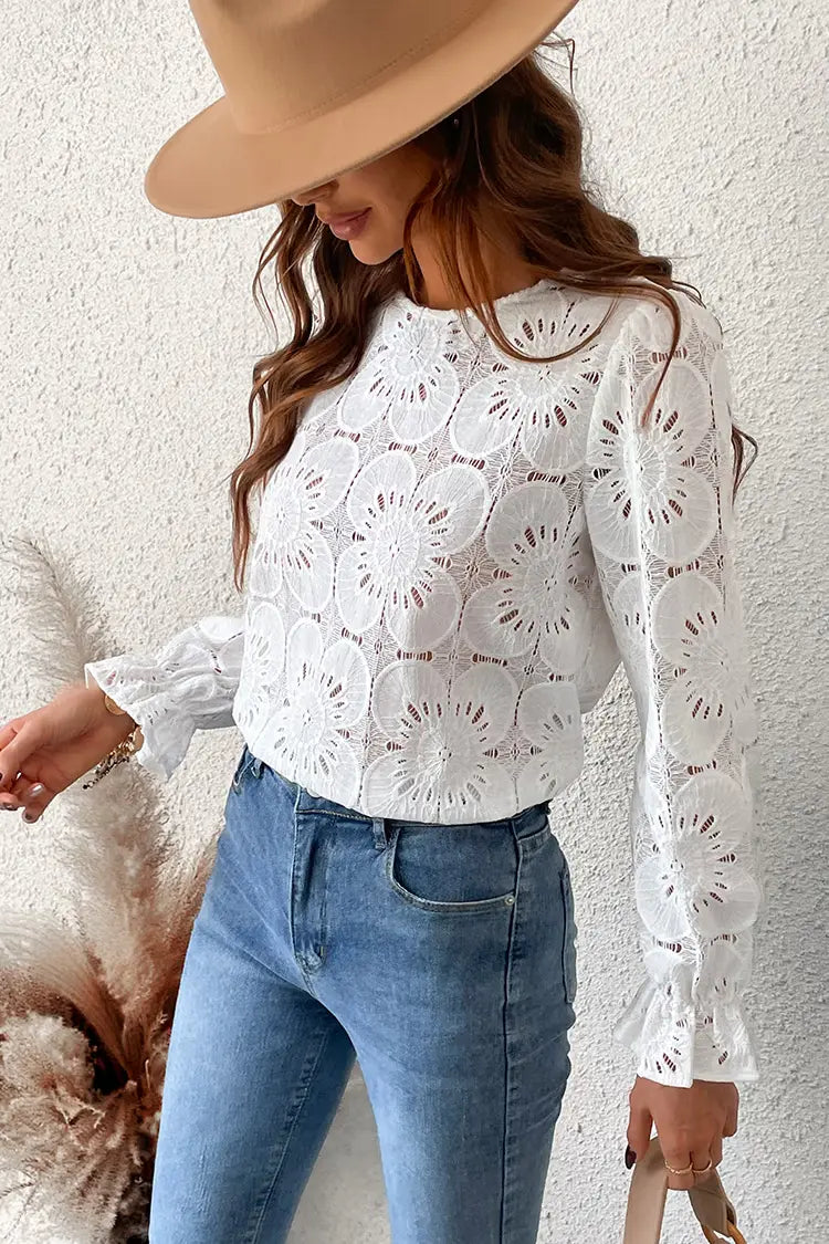 Witte bloemenblouse met trompetmouwen – Elise