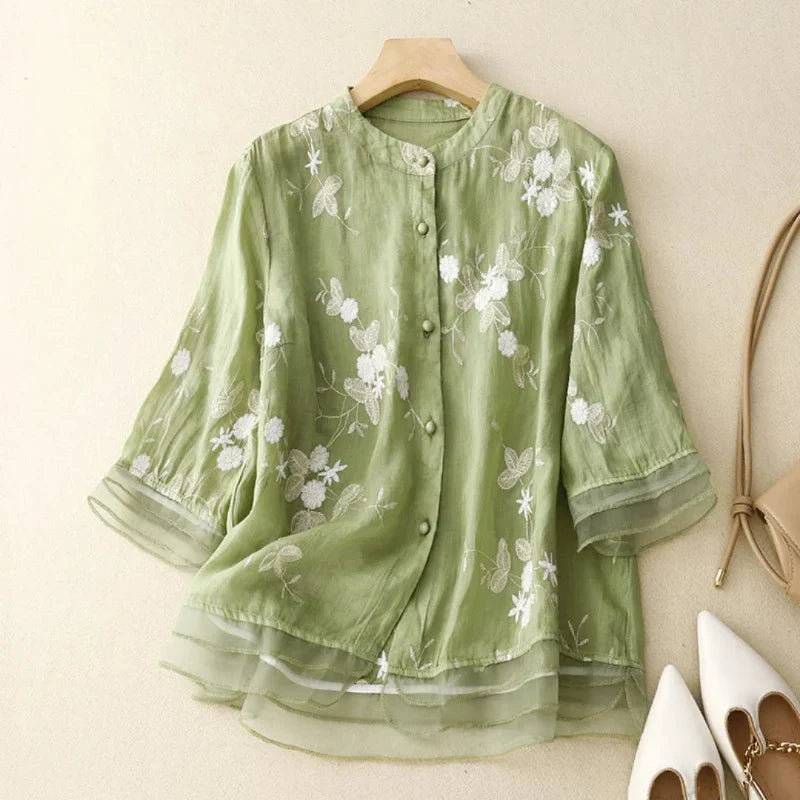Broderie damesblouse luchtig katoen linnen stijl – Emilie