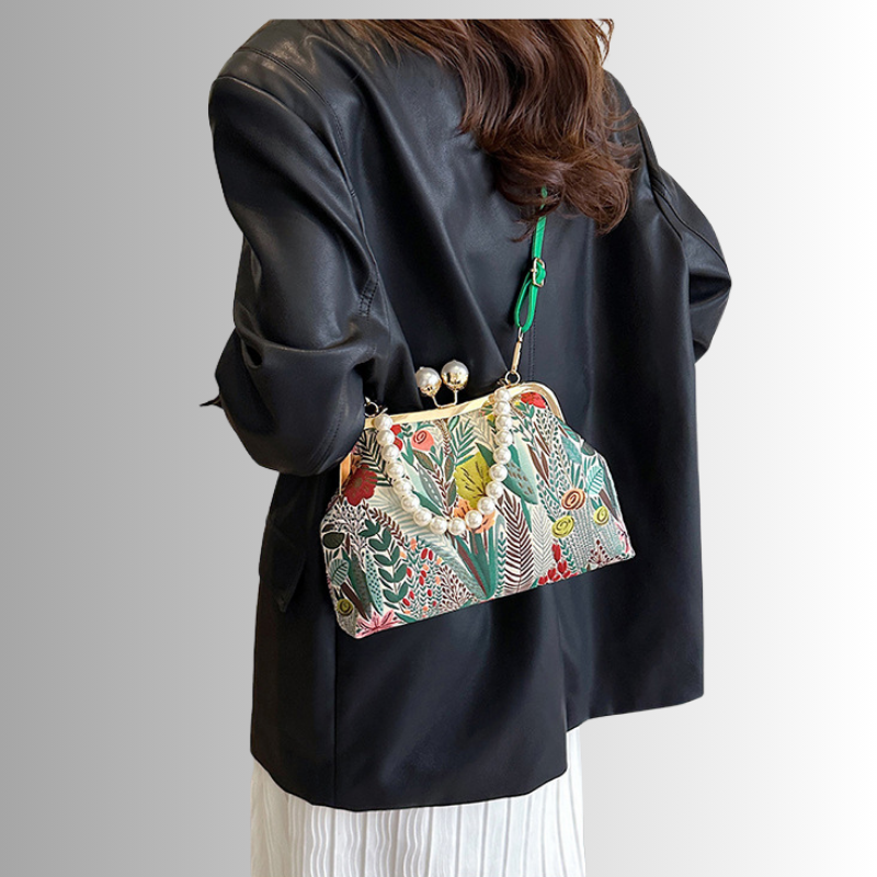 Bloemen clutch met parelketting voor dames – Alurelle
