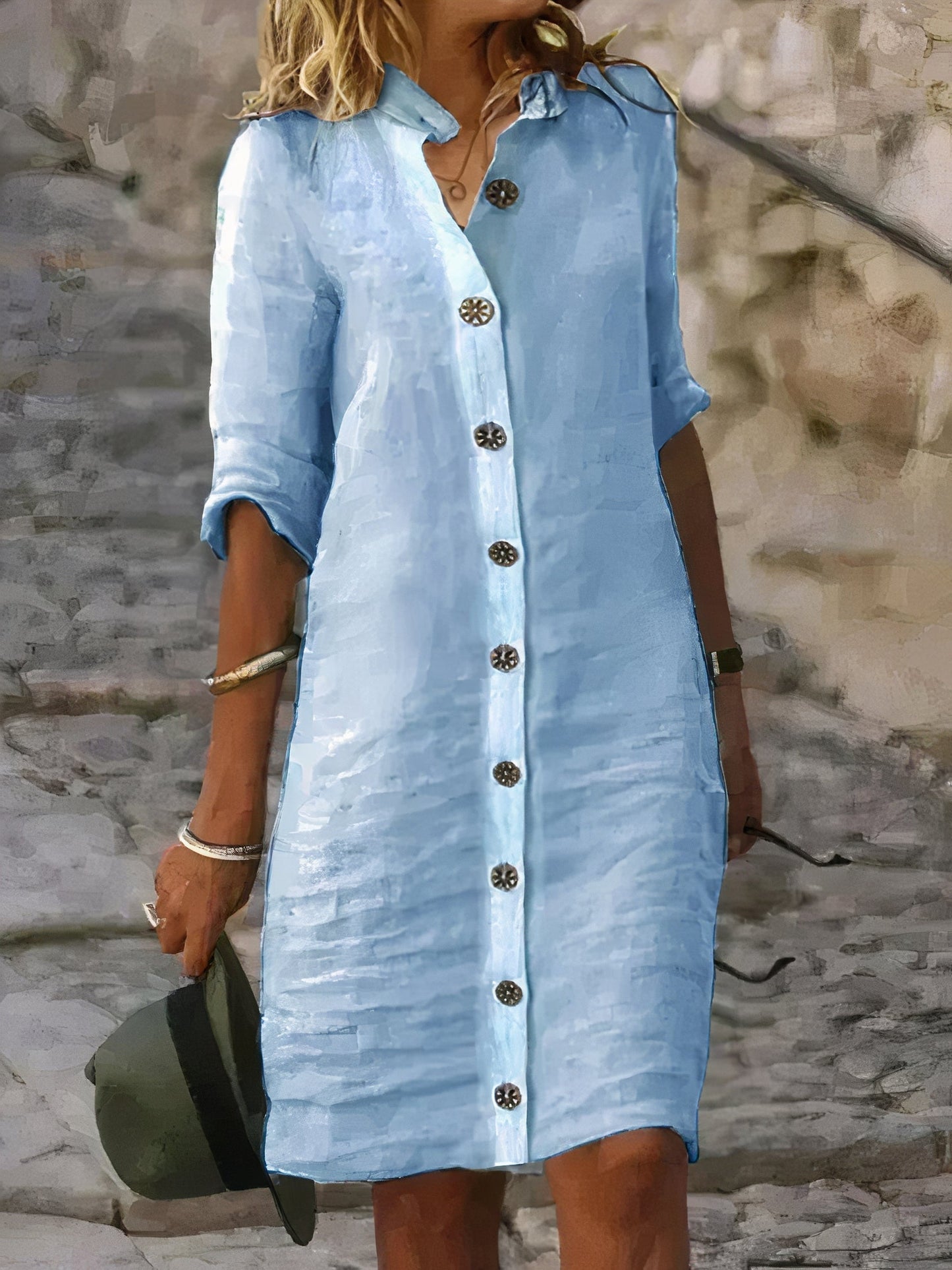 Linnen overhemdjurk dames lichtgewicht zomerblauw – Resel