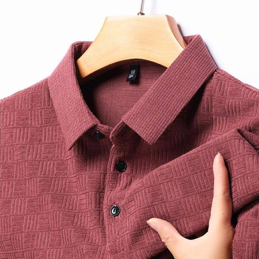 Textuur Ruit Katoen-Hennep Polo Shirt voor Heren – Victor