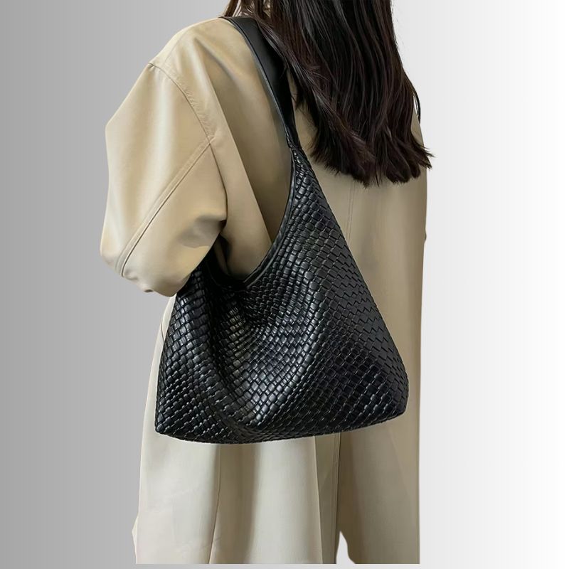 Gevlochten vegan tote bag met pouch voor dames – Alvaya