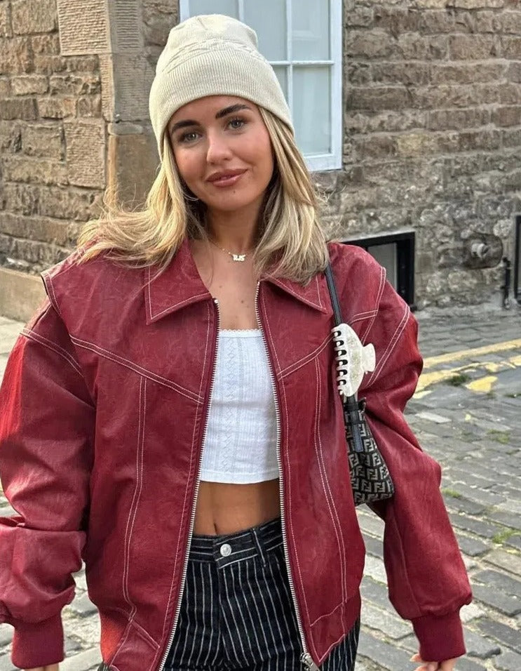 Oversized dames leren jas met edgy streetstyle look – Veraxa